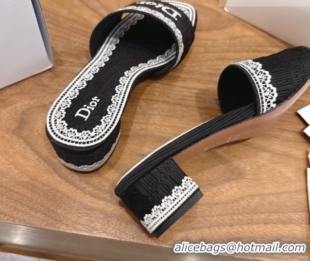 Cheap Price Dior Dentelle Heeled Slide Sandals in Black Dior Oblique Embroidered Cotton and White Lace 6012218 2026