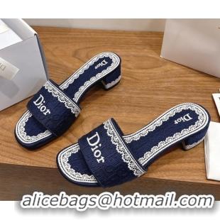 Stylish Dior Dentelle Heeled Slide Sandals in Blue Dior Oblique Embroidered Cotton and White Lace 6012219 2026