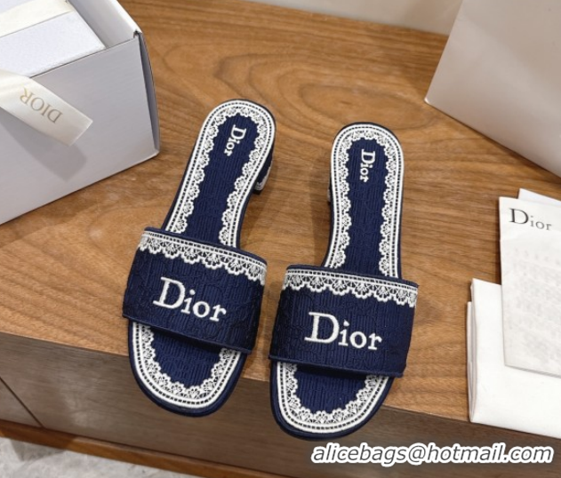Stylish Dior Dentelle Heeled Slide Sandals in Blue Dior Oblique Embroidered Cotton and White Lace 6012219 2026
