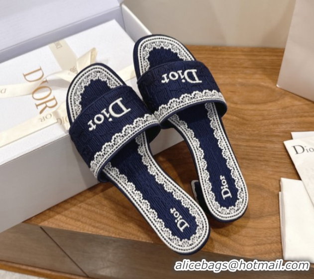 Stylish Dior Dentelle Heeled Slide Sandals in Blue Dior Oblique Embroidered Cotton and White Lace 6012219 2026