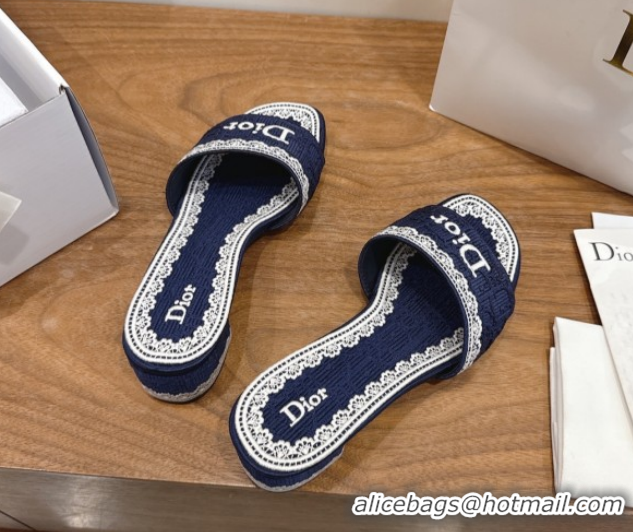 Stylish Dior Dentelle Heeled Slide Sandals in Blue Dior Oblique Embroidered Cotton and White Lace 6012219 2026