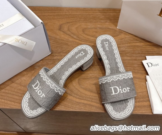 Sumptuous Dior Dentelle Heeled Slide Sandals in Grey Dior Oblique Embroidered Cotton and White Lace 6012220 2026