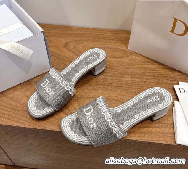 Sumptuous Dior Dentelle Heeled Slide Sandals in Grey Dior Oblique Embroidered Cotton and White Lace 6012220 2026