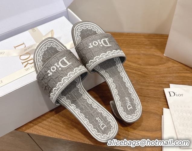 Sumptuous Dior Dentelle Heeled Slide Sandals in Grey Dior Oblique Embroidered Cotton and White Lace 6012220 2026