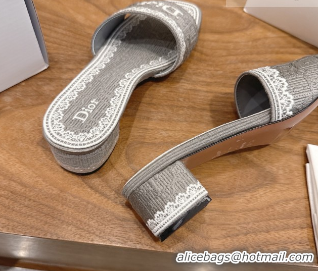 Sumptuous Dior Dentelle Heeled Slide Sandals in Grey Dior Oblique Embroidered Cotton and White Lace 6012220 2026