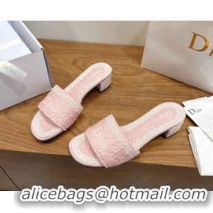 Classic Hot Dior Dentelle Heeled Slide Sandals in Pink Dior Oblique Embroidered Cotton and White Lace 6012221 2026