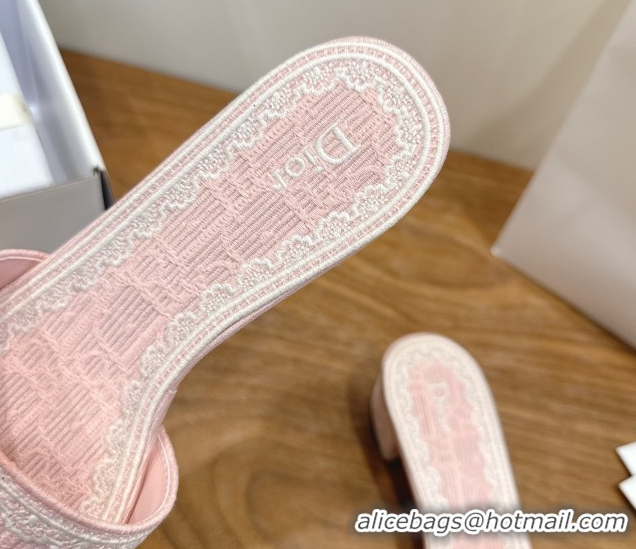 Classic Hot Dior Dentelle Heeled Slide Sandals in Pink Dior Oblique Embroidered Cotton and White Lace 6012221 2026