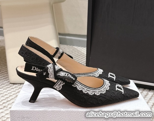 Top Design Dior J'Adior Pump 6.5cm Heel in Black Dior Oblique Embroidered Cotton and White Lace 6012233 2026