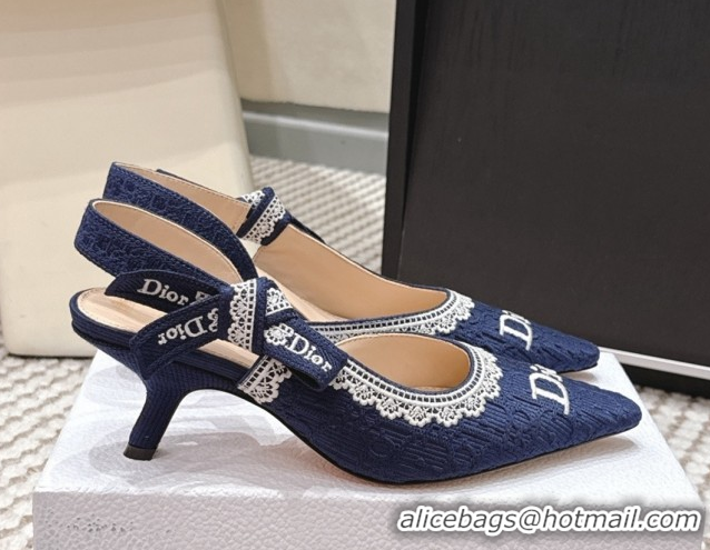 Buy Luxury Dior J'Adior Pump 6.5cm Heel in Blue Dior Oblique Embroidered Cotton and White Lace 6012234 2026