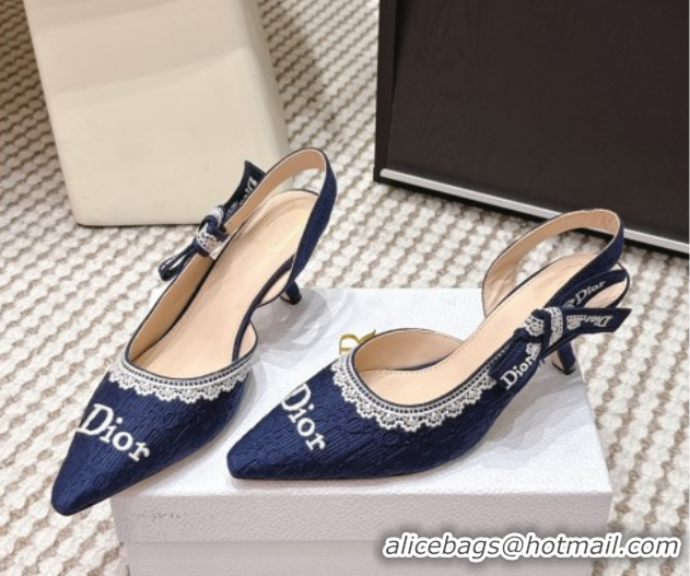 Buy Luxury Dior J'Adior Pump 6.5cm Heel in Blue Dior Oblique Embroidered Cotton and White Lace 6012234 2026