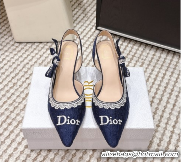 Buy Luxury Dior J'Adior Pump 6.5cm Heel in Blue Dior Oblique Embroidered Cotton and White Lace 6012234 2026