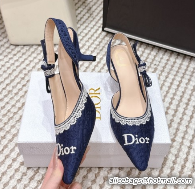 Buy Luxury Dior J'Adior Pump 6.5cm Heel in Blue Dior Oblique Embroidered Cotton and White Lace 6012234 2026