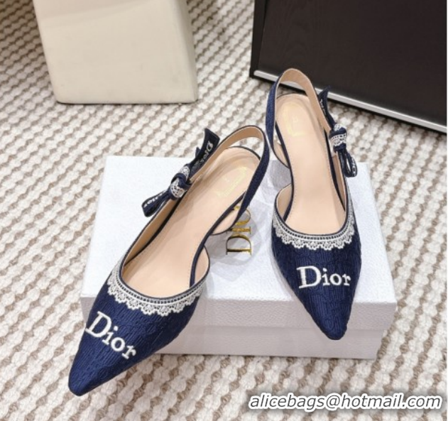 Buy Luxury Dior J'Adior Pump 6.5cm Heel in Blue Dior Oblique Embroidered Cotton and White Lace 6012234 2026