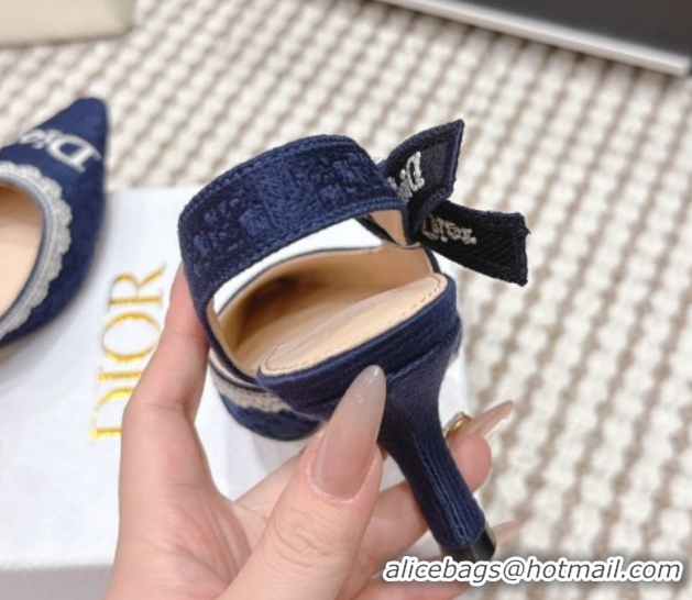 Buy Luxury Dior J'Adior Pump 6.5cm Heel in Blue Dior Oblique Embroidered Cotton and White Lace 6012234 2026