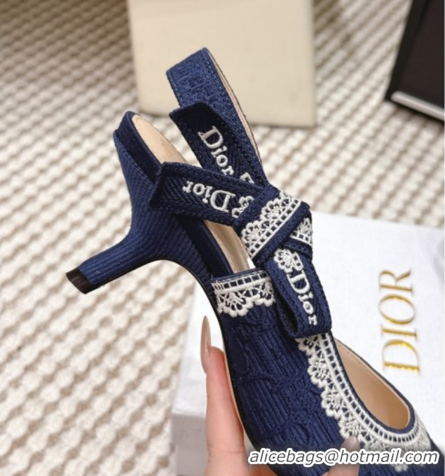 Buy Luxury Dior J'Adior Pump 6.5cm Heel in Blue Dior Oblique Embroidered Cotton and White Lace 6012234 2026