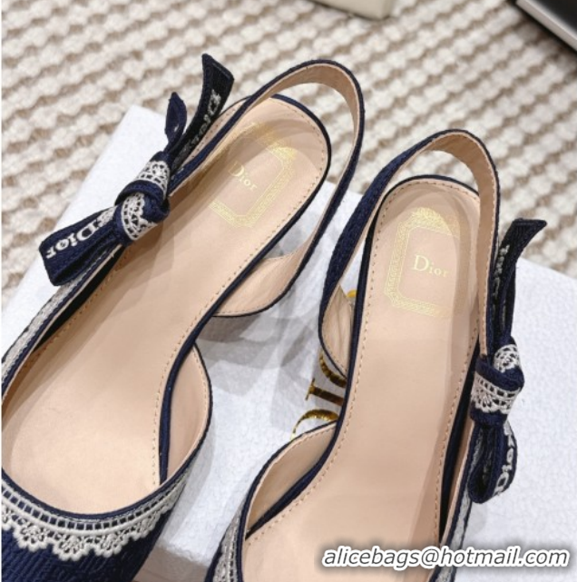 Buy Luxury Dior J'Adior Pump 6.5cm Heel in Blue Dior Oblique Embroidered Cotton and White Lace 6012234 2026