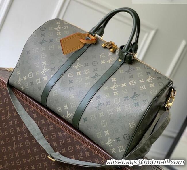 Famous Brand Louis Vuitton Men's Keepall Bandoulière 50 Travel Bag in Khaki Green Monogram Surplus Canvas M26959 2026