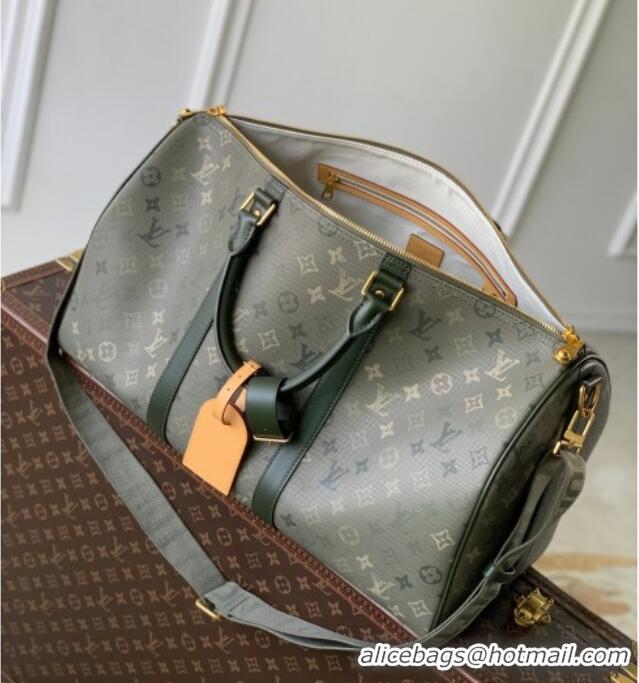 Famous Brand Louis Vuitton Men's Keepall Bandoulière 50 Travel Bag in Khaki Green Monogram Surplus Canvas M26959 2026