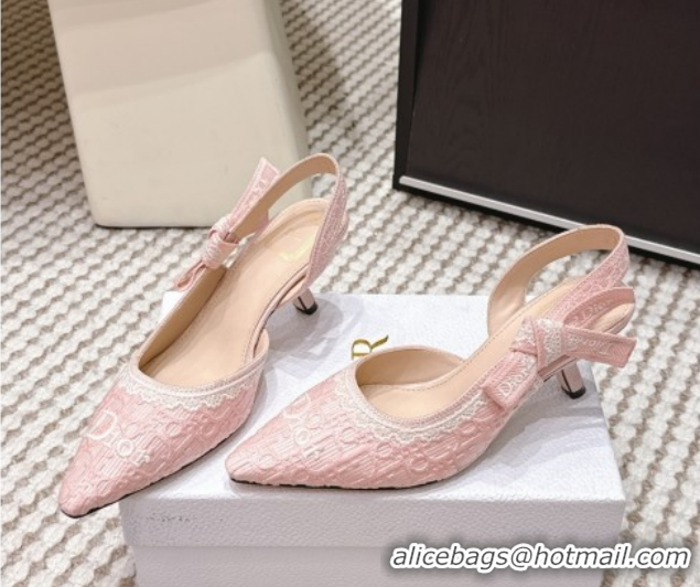 Stylish Dior J'Adior Pump 6.5cm Heel in Pink Dior Oblique Embroidered Cotton and White Lace 6012236 2026