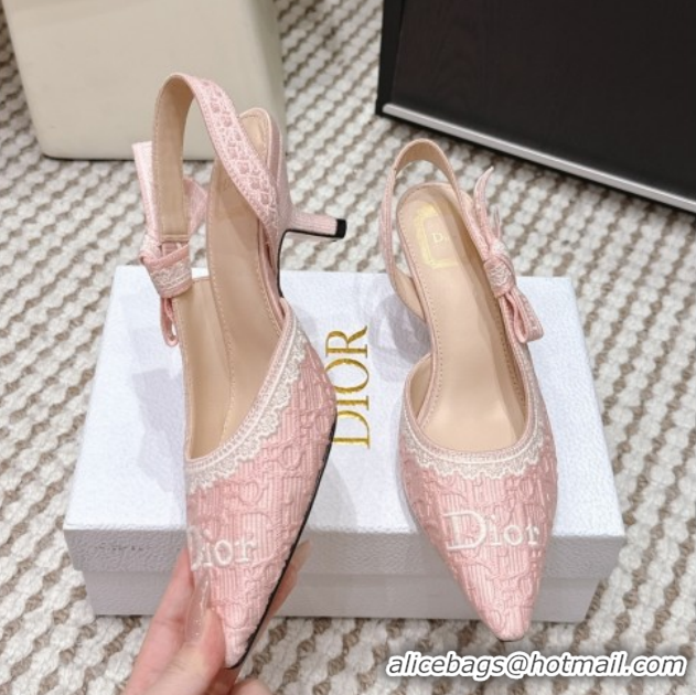 Stylish Dior J'Adior Pump 6.5cm Heel in Pink Dior Oblique Embroidered Cotton and White Lace 6012236 2026