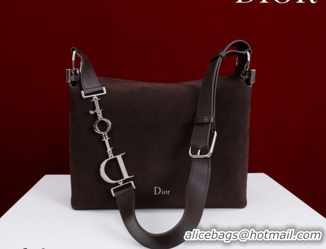 Best Grade Dior Suede Small Shoulder Bag Dark Brown/Silver S1411 0124008 2026