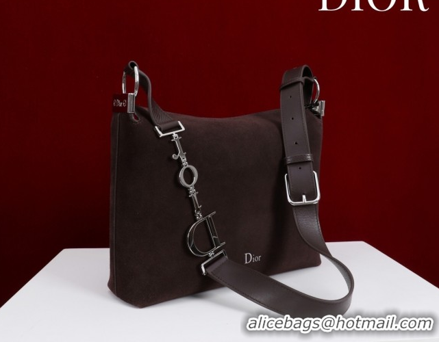 Best Grade Dior Suede Small Shoulder Bag Dark Brown/Silver S1411 0124008 2026