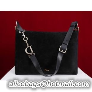 Good Quality Dior Suede Medium Shoulder Bag M14142 Black/Gold 2026