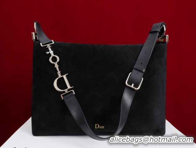 Good Quality Dior Suede Medium Shoulder Bag M14142 Black/Gold 2026