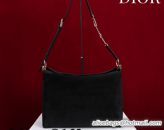 Good Quality Dior Suede Medium Shoulder Bag M14142 Black/Gold 2026