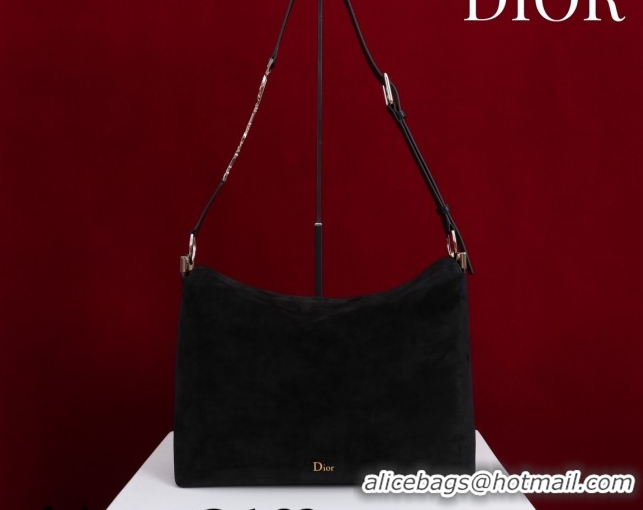 Good Quality Dior Suede Medium Shoulder Bag M14142 Black/Gold 2026