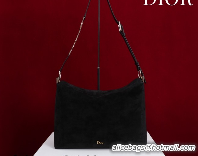 Good Quality Dior Suede Medium Shoulder Bag M14142 Black/Gold 2026
