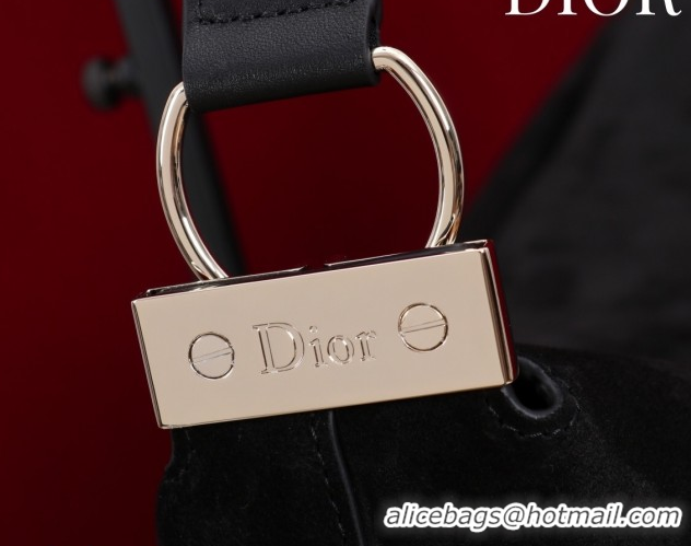 Good Quality Dior Suede Medium Shoulder Bag M14142 Black/Gold 2026
