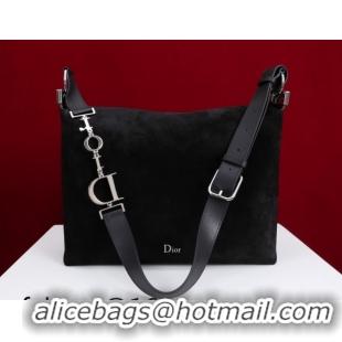 Purchase Dior Suede Medium Shoulder Bag M14142 Black/Silver 2026