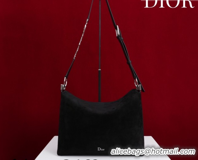 Purchase Dior Suede Medium Shoulder Bag M14142 Black/Silver 2026