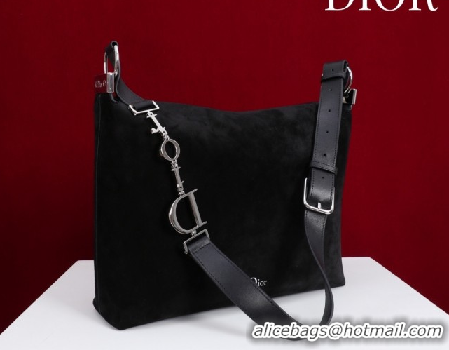 Purchase Dior Suede Medium Shoulder Bag M14142 Black/Silver 2026