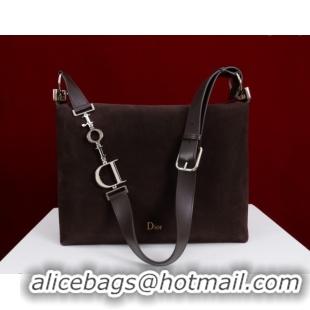 Low Cost Dior Suede Medium Shoulder Bag M14142 Dark Brown/Gold 2026