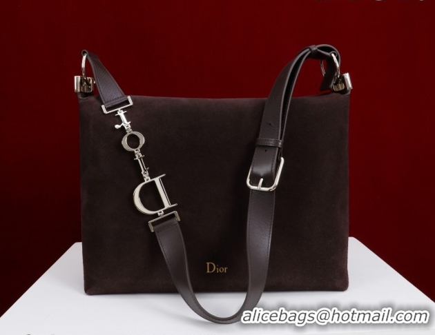Low Cost Dior Suede Medium Shoulder Bag M14142 Dark Brown/Gold 2026