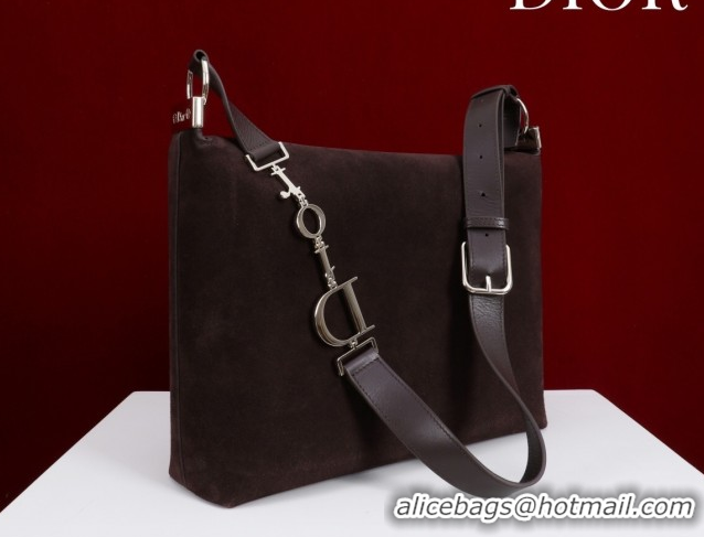 Low Cost Dior Suede Medium Shoulder Bag M14142 Dark Brown/Gold 2026