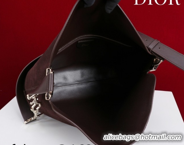 Low Cost Dior Suede Medium Shoulder Bag M14142 Dark Brown/Gold 2026