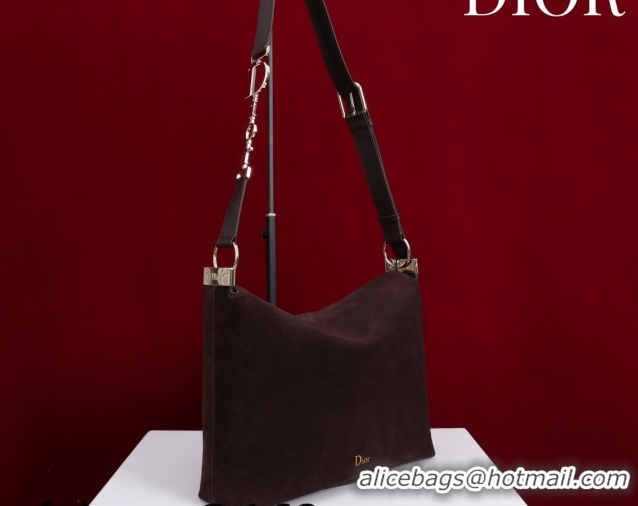 Low Cost Dior Suede Medium Shoulder Bag M14142 Dark Brown/Gold 2026