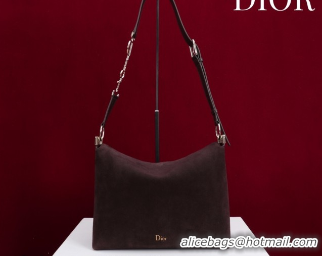 Low Cost Dior Suede Medium Shoulder Bag M14142 Dark Brown/Gold 2026