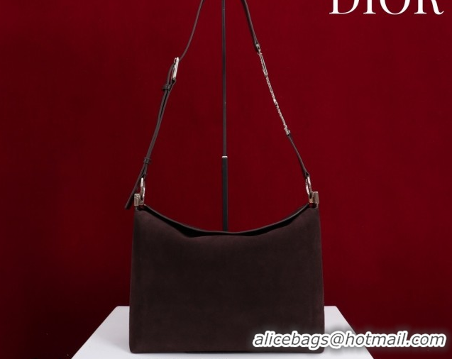Low Cost Dior Suede Medium Shoulder Bag M14142 Dark Brown/Gold 2026