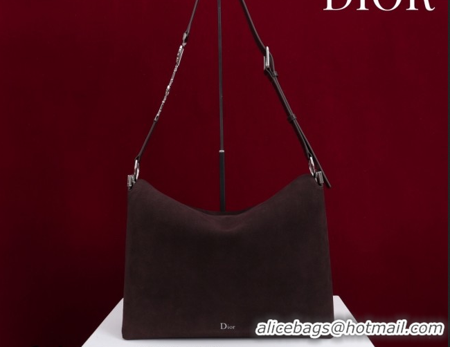 Top Grade Dior Suede Medium Shoulder Bag M14142 Dark Brown/Silver 2026