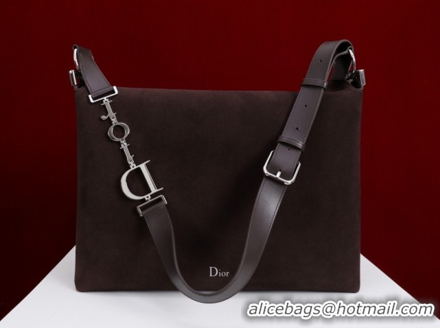 Top Grade Dior Suede Medium Shoulder Bag M14142 Dark Brown/Silver 2026