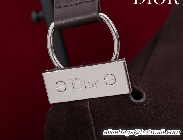 Top Grade Dior Suede Medium Shoulder Bag M14142 Dark Brown/Silver 2026