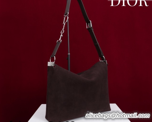 Top Grade Dior Suede Medium Shoulder Bag M14142 Dark Brown/Silver 2026