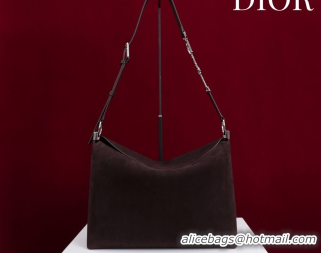 Top Grade Dior Suede Medium Shoulder Bag M14142 Dark Brown/Silver 2026