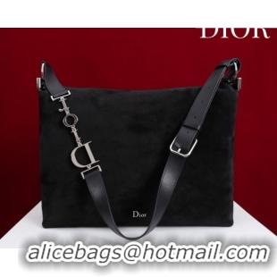 Cheap Price Dior Suede Large Shoulder Bag L114144 Black/Silver 2026