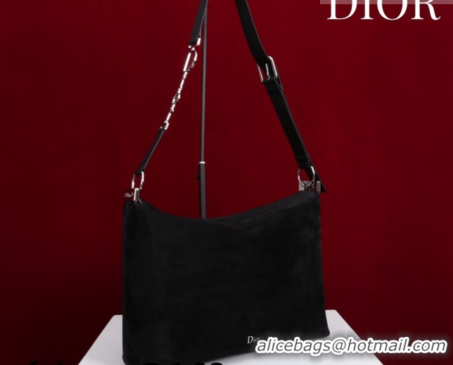 Cheap Price Dior Suede Large Shoulder Bag L114144 Black/Silver 2026