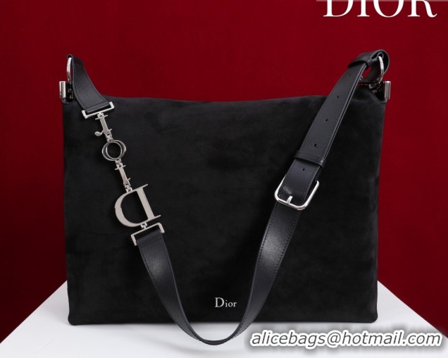 Cheap Price Dior Suede Large Shoulder Bag L114144 Black/Silver 2026